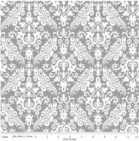 Riley Blake Hollywood Medium Damask Gray Fat Quarter